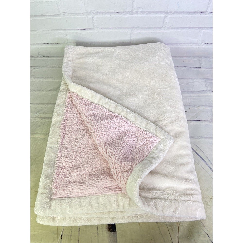 Pottery Barn Kids Baby Blanket Velour Sherpa Off White Pink Security Lovey 2009